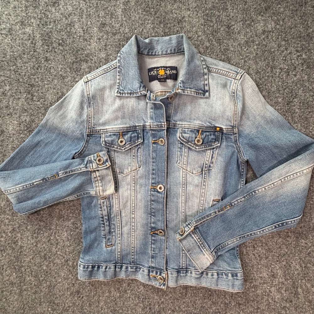 Lucky Brand Womens XS Classic Blue Denim‎ Jacket Light Wash Button Up Jean Coat